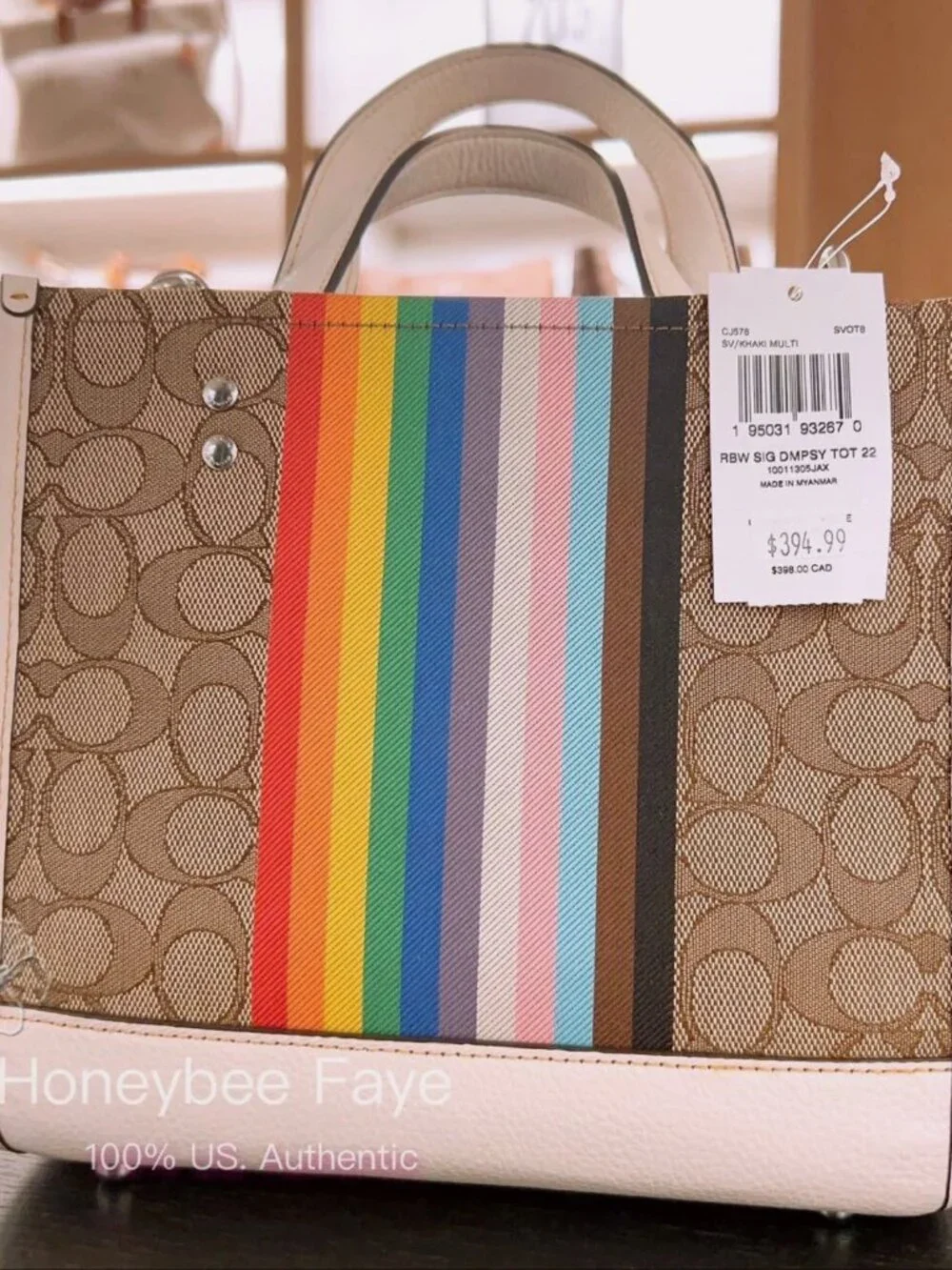 NWT Coach Dempsey Tote 22 In Signature Jacquard With Rainbow CJ576